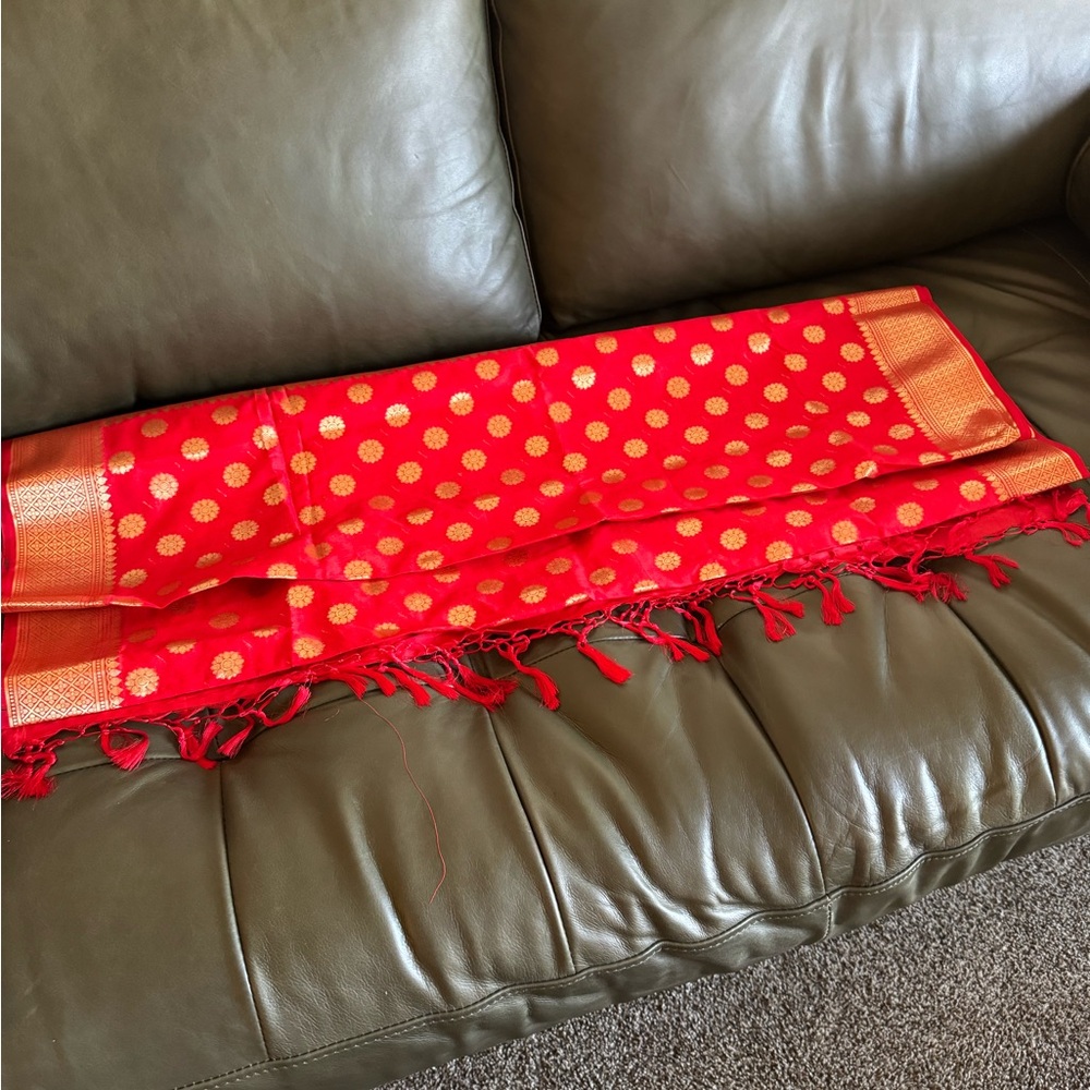Red and Gold Women's Scarf - Elegant Polka Dot Pashmina